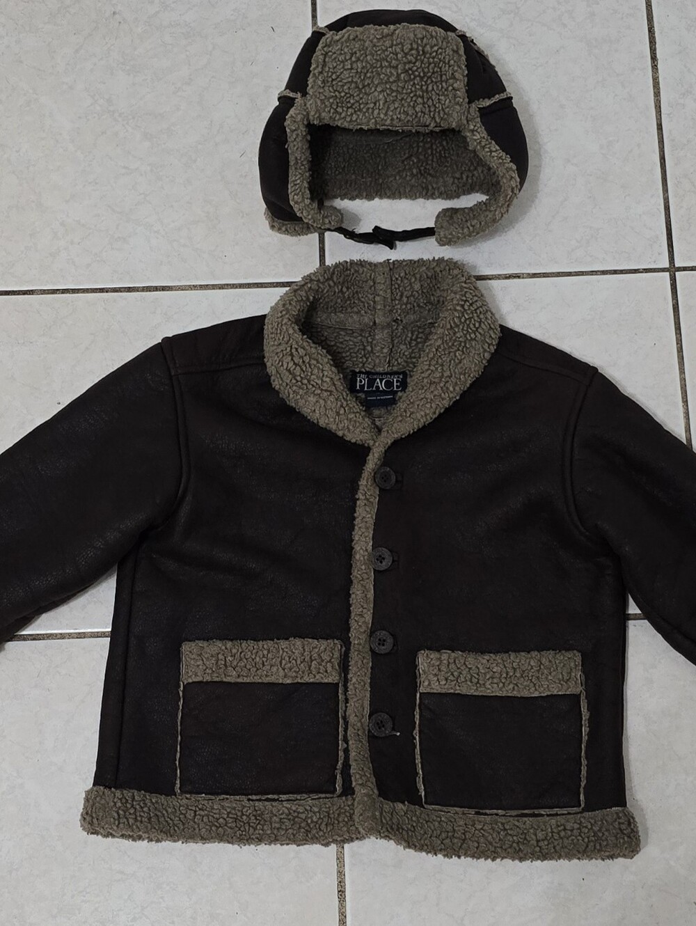 The Childrens Place Brown Faux Shearling Jacket & Hat Set
